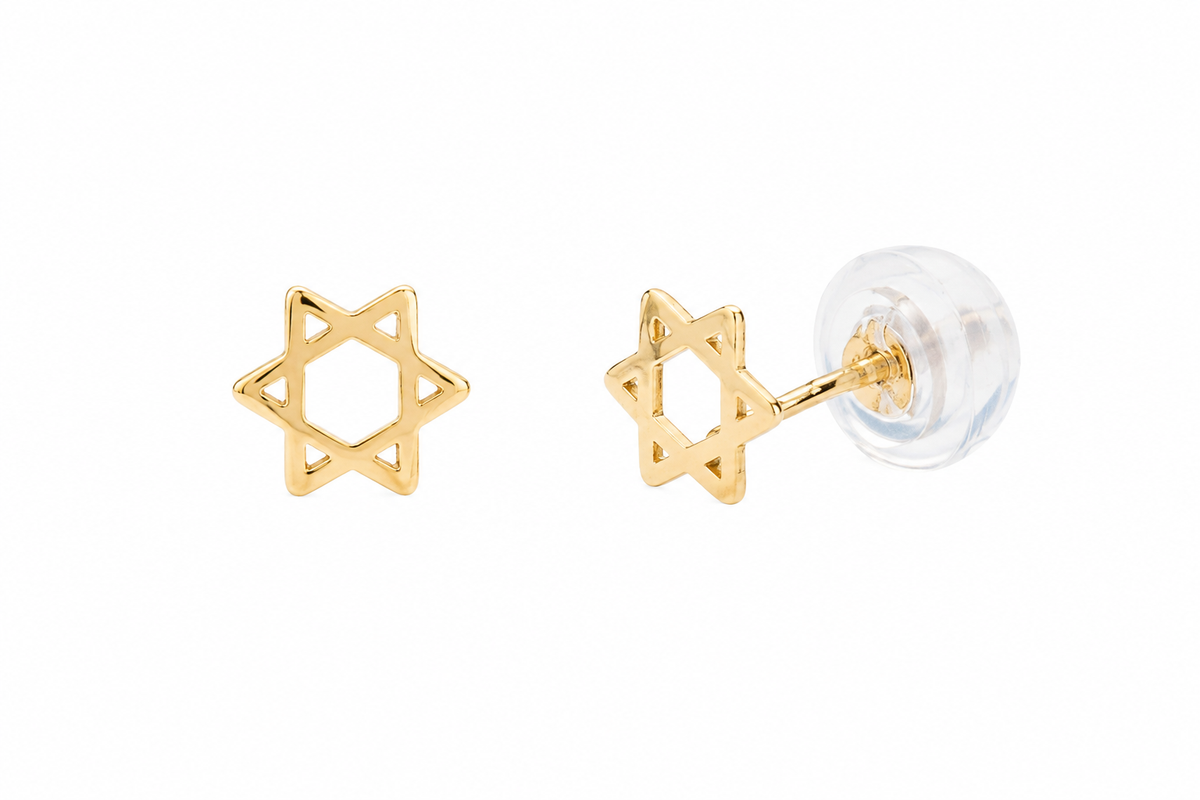 עגילי זהב מגן דוד צהוב 14K